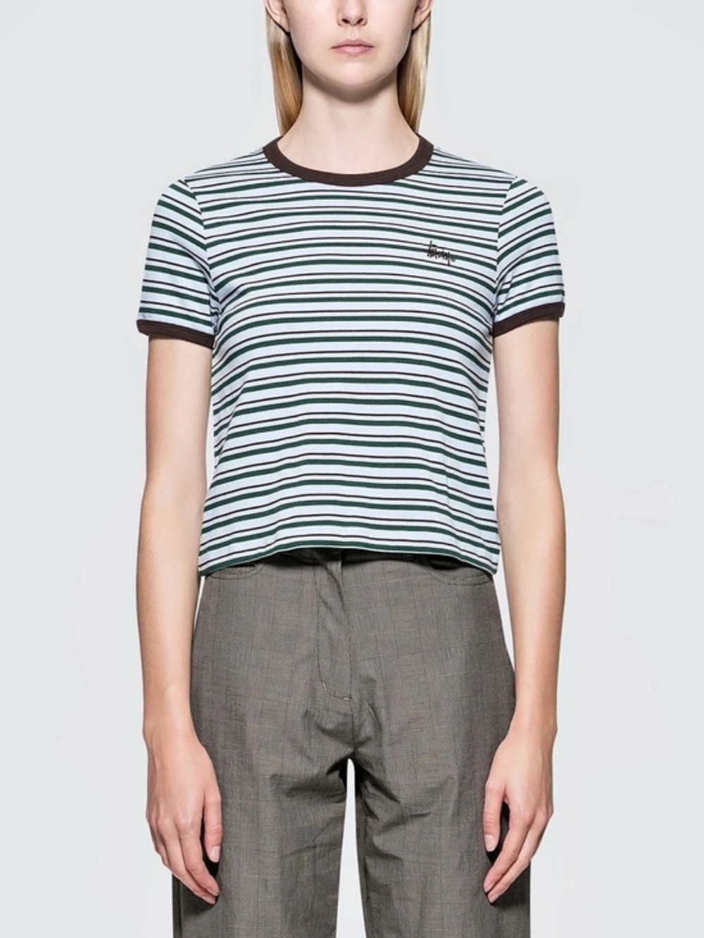 Stüssy Frankie Ringer Tee Striped Short Sleeve in White & Green